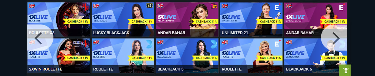 Permainan Meja Rolet, Blackjack & Banyak Lagi di 1xBet